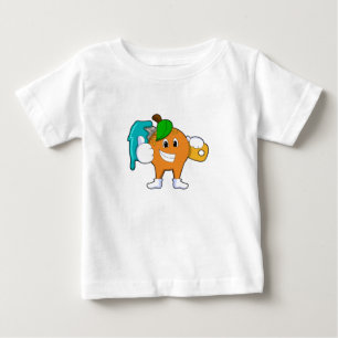 Camiseta Para Bebê Laranja como Pincel com Pincel de Tinta