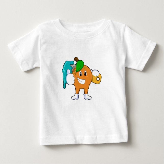 Camiseta Para Bebê Laranja como Pincel com Pincel de Tinta (Frente)