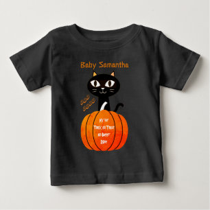Camiseta Para Bebê Laranja e Gato Preto Pumpkin Meu Halloween de 1rua
