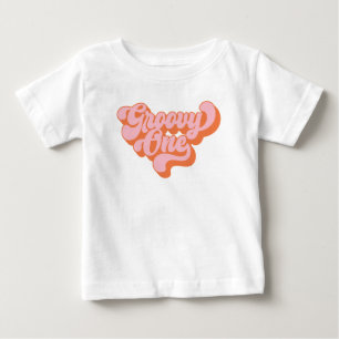 Camiseta Para Bebê Laranja e Rosa Retro Groovy One
