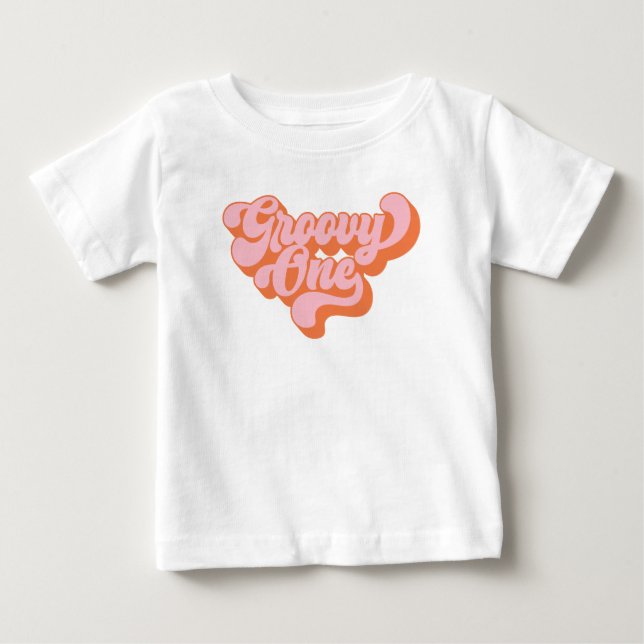 Camiseta Para Bebê Laranja e Rosa Retro Groovy One (Frente)
