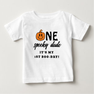 Camiseta Para Bebê Laranja Um Cara Assustador Aniversário de 1 ano no