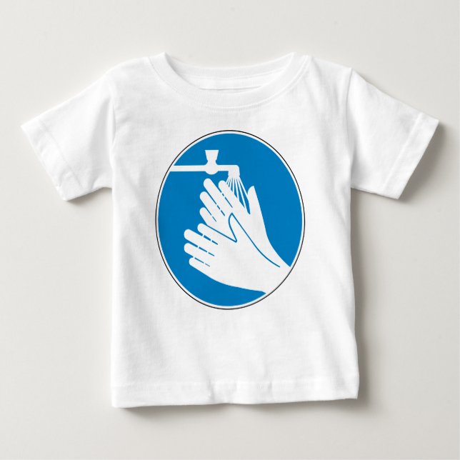Camiseta Para Bebê Lave as mãos (saúde e segurança) (higiene) (Frente)