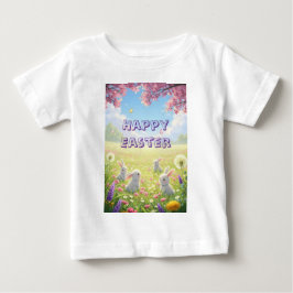 Camiseta Para Bebê Lavender Easter Cute White Bunny Floral Spring 