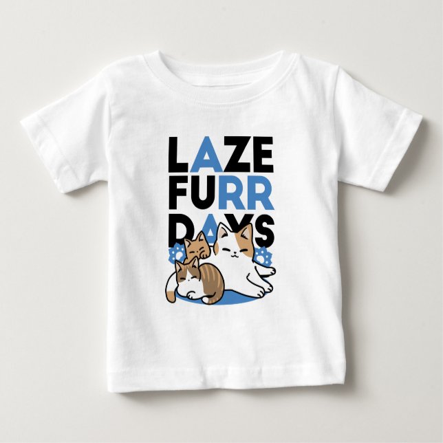 Camiseta Para Bebê Lazer - Design de Gatos Preguiçosos (Frente)