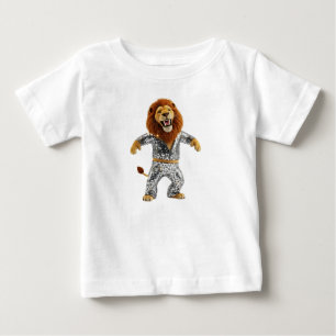 Camiseta Para Bebê Leão Antropomórfico Divertido em Disco de Lantejou