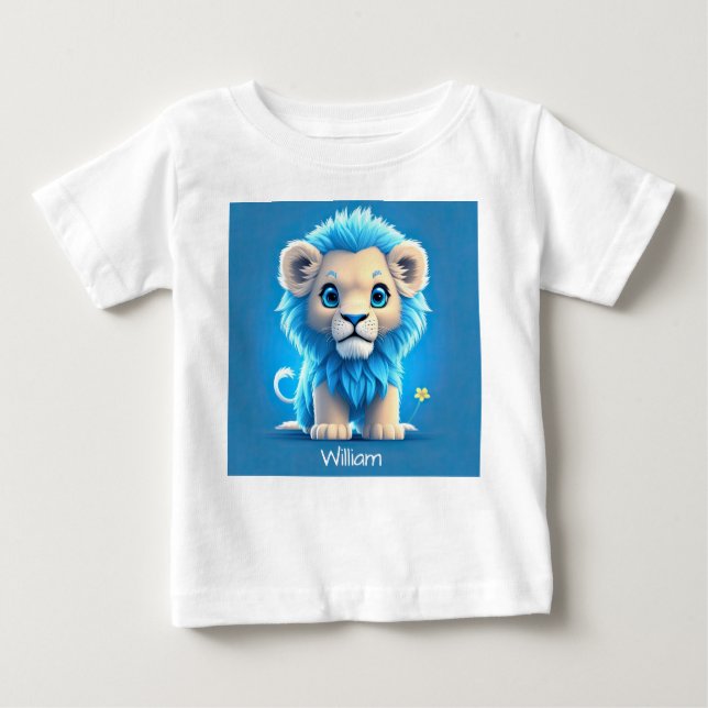 Camiseta Para Bebê Leão Azul Bebê para Amantes de Leão (Frente)