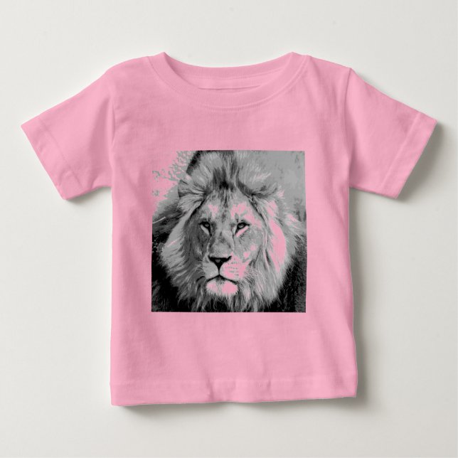 Camiseta Para Bebê Leão branco preto (Frente)