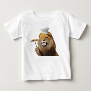 Camiseta Para Bebê Leão Chef Engraçado com Panquecas e Touca Isolado