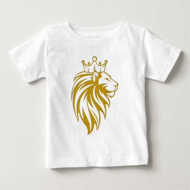 Camiseta Para Bebê Leão com Coroa - Estilo Dourado 2 (Frente)