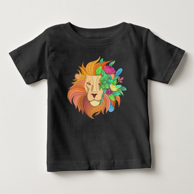 Camiseta Para Bebê leão com flores (Frente)