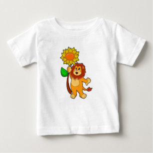 Camiseta Para Bebê Leão com girassol florescente