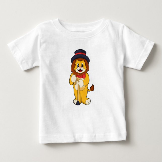 Camiseta Para Bebê Leão como cavalheiro com chapéu (Frente)
