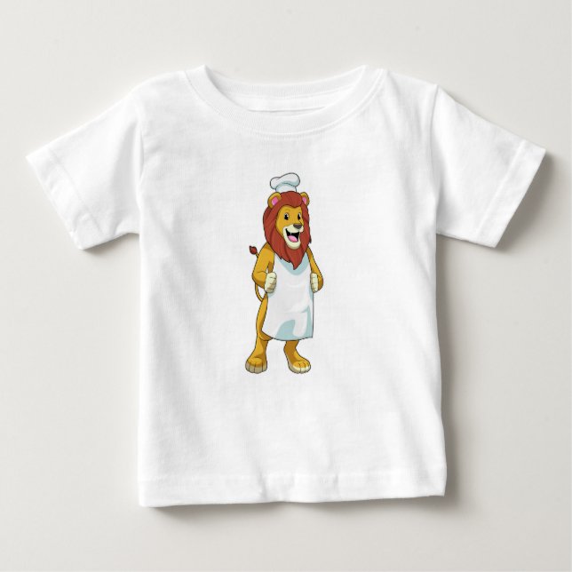 Camiseta Para Bebê Leão como cozinheiro com chapéu de Chef e avental  (Frente)