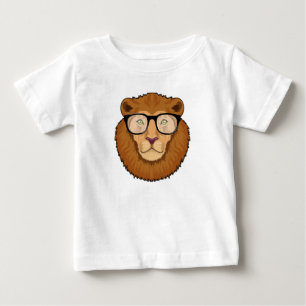 Camiseta Para Bebê Leão como Nerd de Óculos