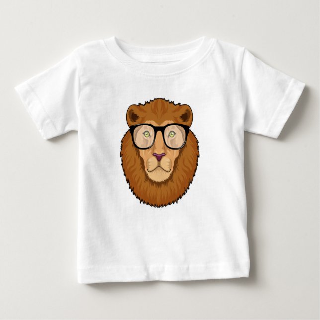 Camiseta Para Bebê Leão como Nerd de Óculos (Frente)
