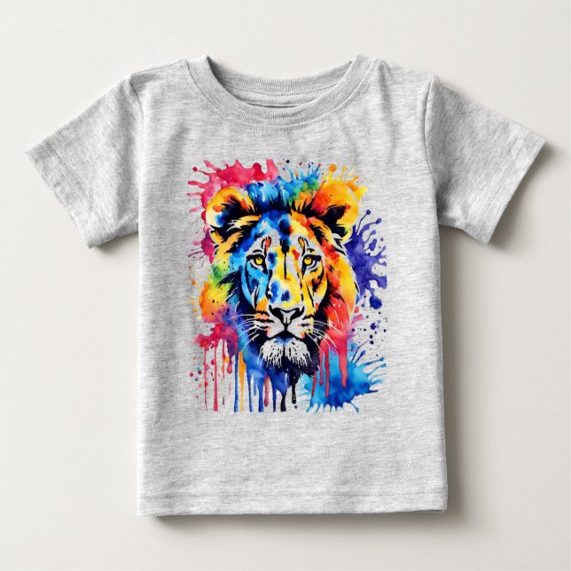 Camiseta Para Bebê Leão cor-de-água engraçado (Frente)