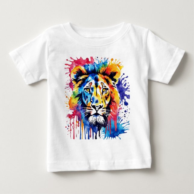 Camiseta Para Bebê Leão cor-de-água engraçado (Frente)