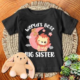Camiseta Para Bebê Leão da Lua Rosa Melhor Irmã Mais Velha do Mundo