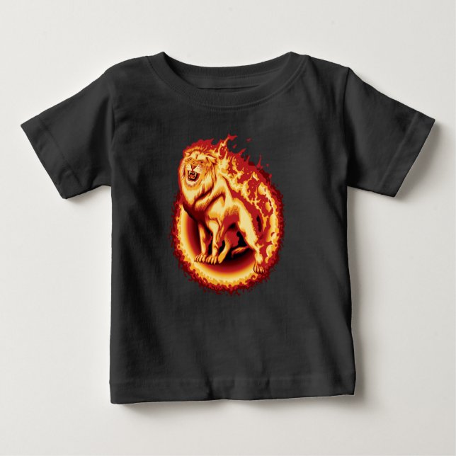 Camiseta Para Bebê Leão de incêndio itinerante (Frente)