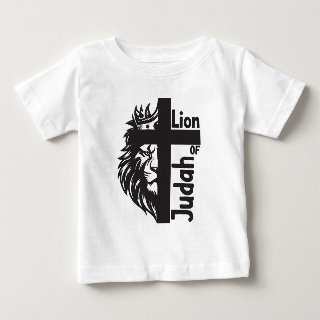 Camiseta Para Bebê Leão de Judah Bold Half Lion Half Cross Christian (Frente)