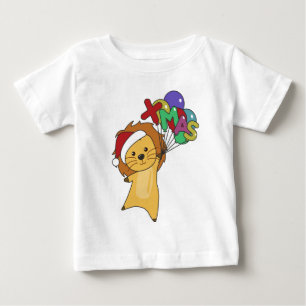 Camiseta Para Bebê Leão de Natal Neve Animais de inverno Leões