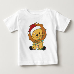 Camiseta Para Bebê Leão de Natal Neve Animais de inverno Leões