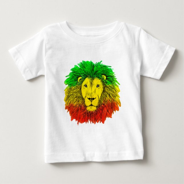 Camiseta Para Bebê Leão de rasto vermelho-amarelo, desenho da Jamaica (Frente)