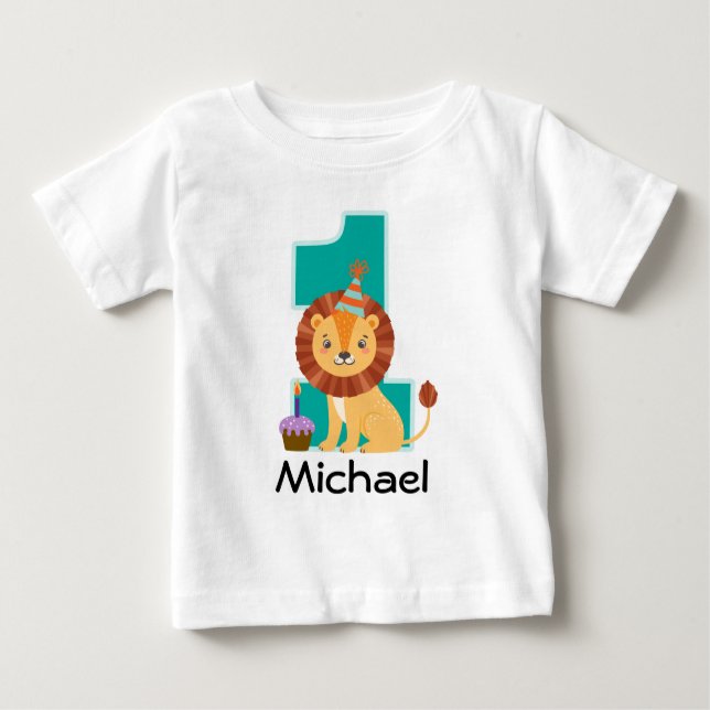 Camiseta Para Bebê Leão de Selva de primeiro aniversario Personalizad (Frente)