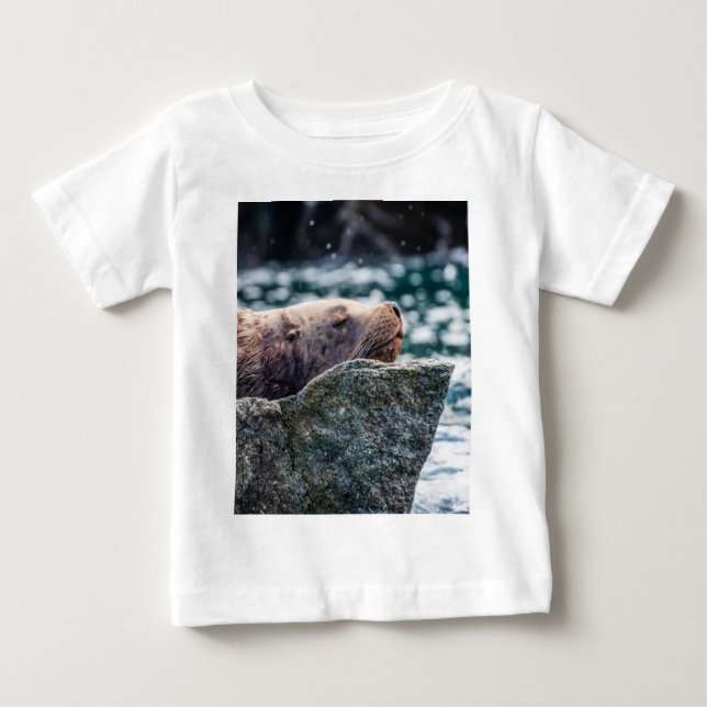 Camiseta Para Bebê Leão-Do-Mar Na Baía De Ressurreição, Alasca (Frente)