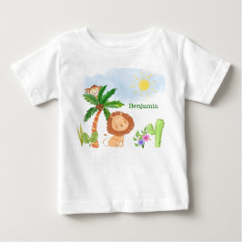 Camiseta Para Bebê Leão e Macaco em Cena Fofa da Selva