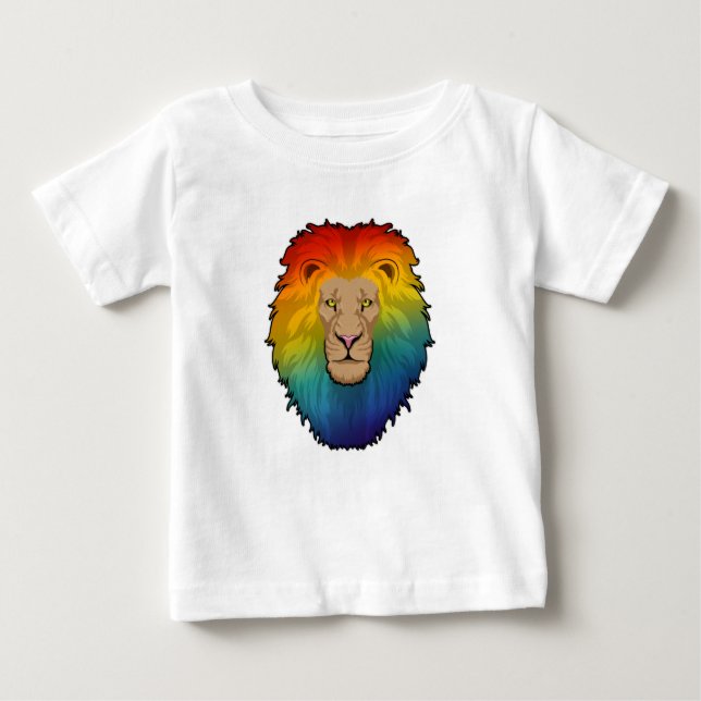 Camiseta Para Bebê Leão em cores arco-íris (Frente)