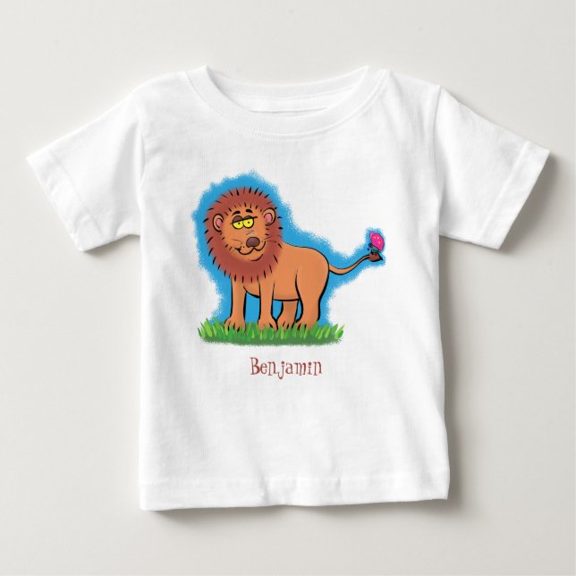 Camiseta Para Bebê Leão feliz com ilustração de desenho animado de bo (Frente)