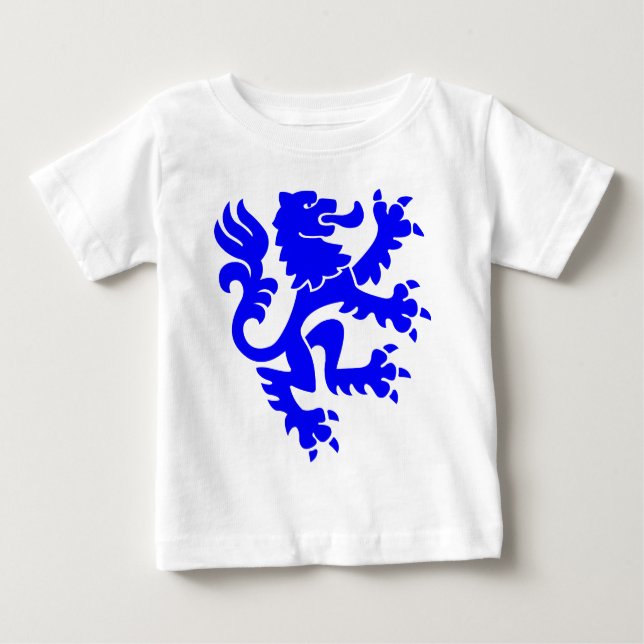 Camiseta Para Bebê Leão Heráldico 01 - Azul (Frente)