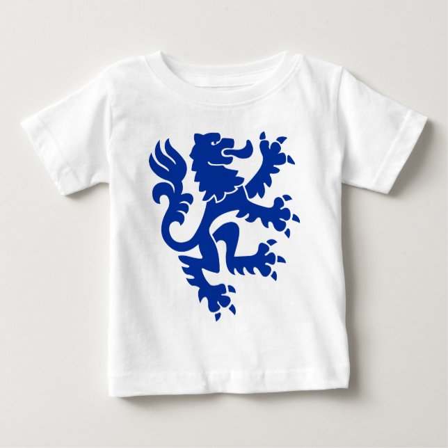 Camiseta Para Bebê Leão Heráldico 01 - Azul Marinho (Frente)