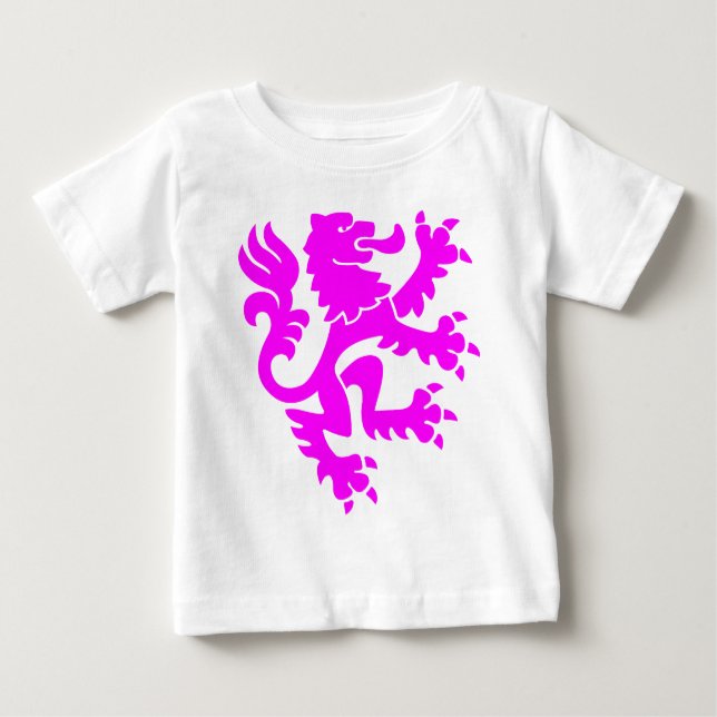 Camiseta Para Bebê Leão Heráldico 01 - Magenta (Frente)