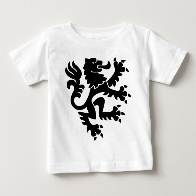 Camiseta Para Bebê Leão Heráldico 01 - Preto (Frente)