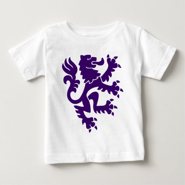 Camiseta Para Bebê Leão Heráldico 01 - Roxo Fundo (Frente)