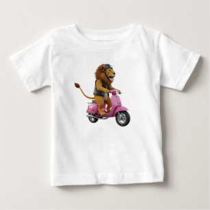 Camiseta Para Bebê Leão Legal de Motoqueiro Andando em uma Scooter Ro