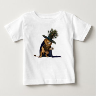 Camiseta Para Bebê Leão Majestoso com Cape Real Azul e Pena de Pavão