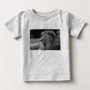 Camiseta Para Bebê Leão Negro e Branco - Animal Selvagem