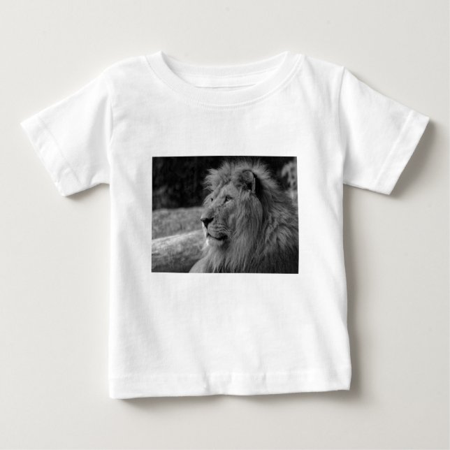 Camiseta Para Bebê Leão Negro e Branco - Animal Selvagem (Frente)