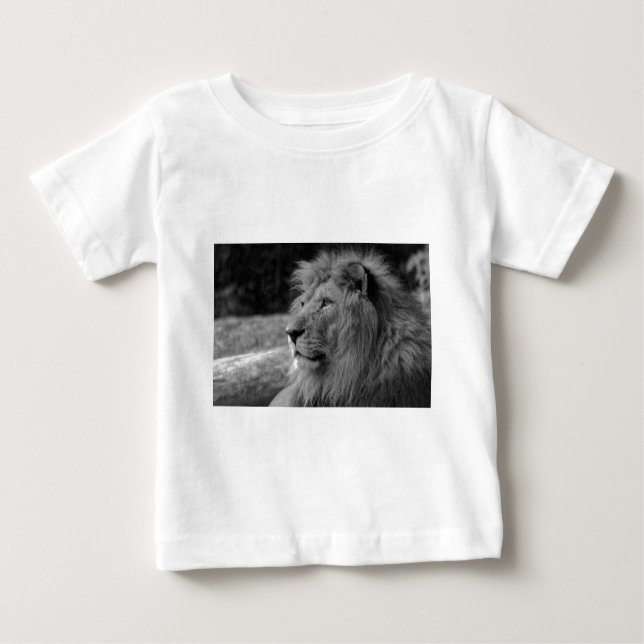 Camiseta Para Bebê Leão Negro e Branco - Animal Selvagem (Frente)
