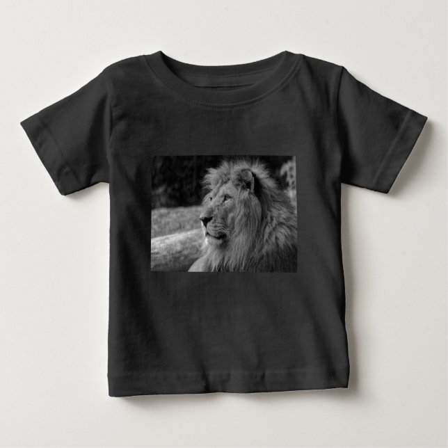Camiseta Para Bebê Leão Negro e Branco - Animal Selvagem (Frente)
