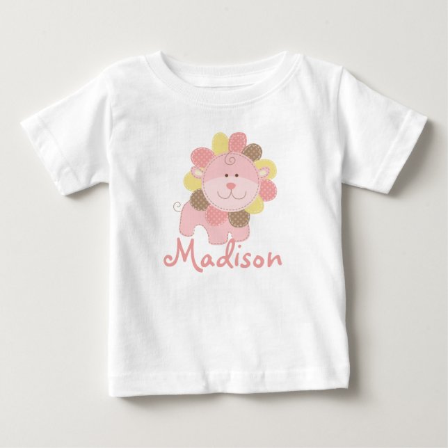 Camiseta Para Bebê Leão Rosa Fofinho Safari de Selva Aniversário Pers (Frente)