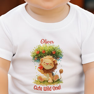 Camiseta Para Bebê Leão Sorridente Fofo E Árvore de Maçã Adicionar No
