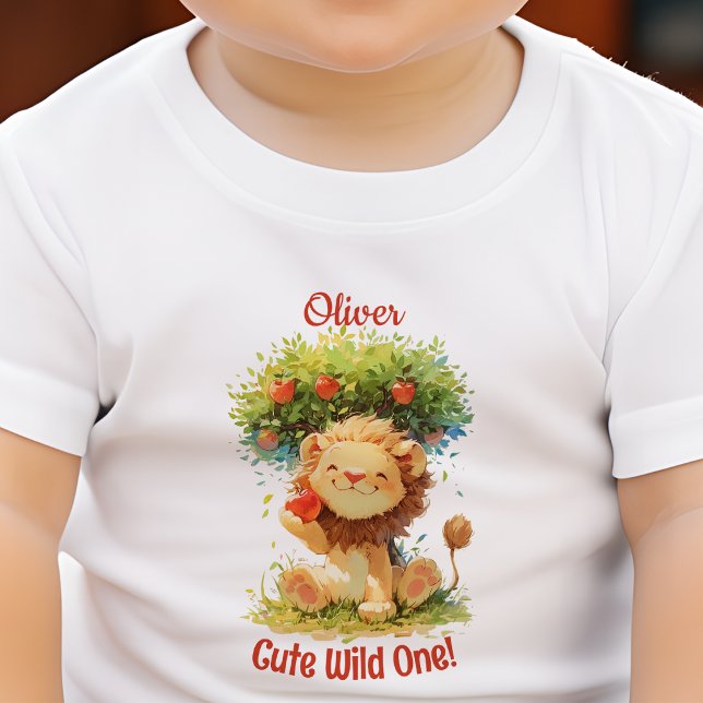 Camiseta Para Bebê Leão Sorridente Fofo E Árvore de Maçã Adicionar No (Criador carregado)