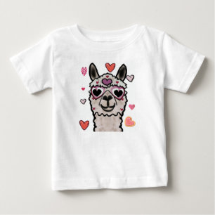 Camiseta Para Bebê Legal Llama com óculos cardíacos