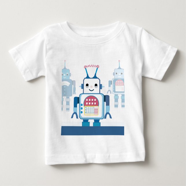 Camiseta Para Bebê Legal Robô Azul Oferece Novidades (Frente)