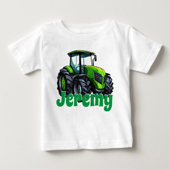Camiseta Para Bebê Legal Trator Verde Moderno (Frente)